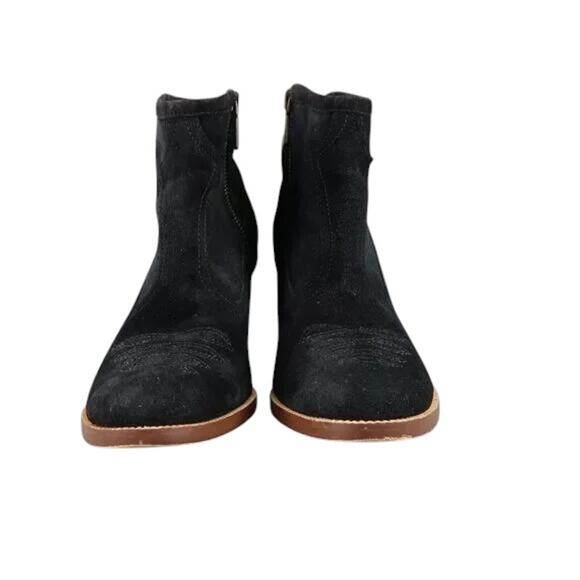 Hinge Shoes Womens 7.5 Booties Western Leather Black Stack Heel Embroidered Zip - Picture 5 of 15